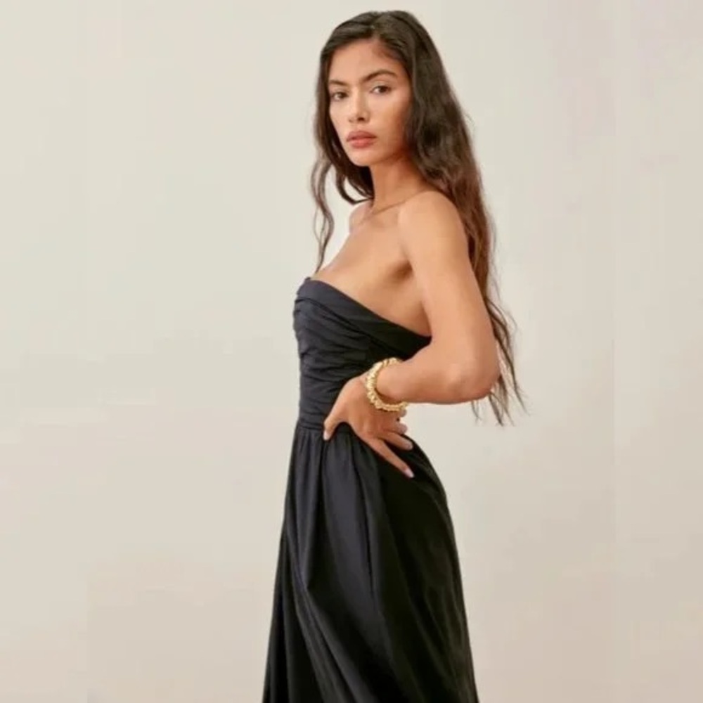 NEW Reformation Lissa Cotton Midi Dress Black Removable Strap | size 2 - Picture 4 of 14